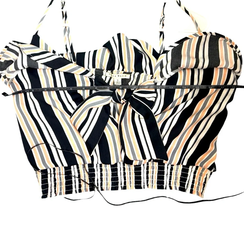 Haute Monde Striped Tie Front Crop Top Size Small Festival Summer Vacation - Picture 7 of 7